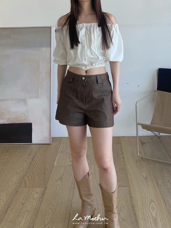 排扣棉麻寬肩上衣